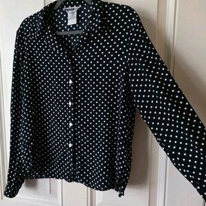 Vintage Black Polka Dot Button-Up Blouse
